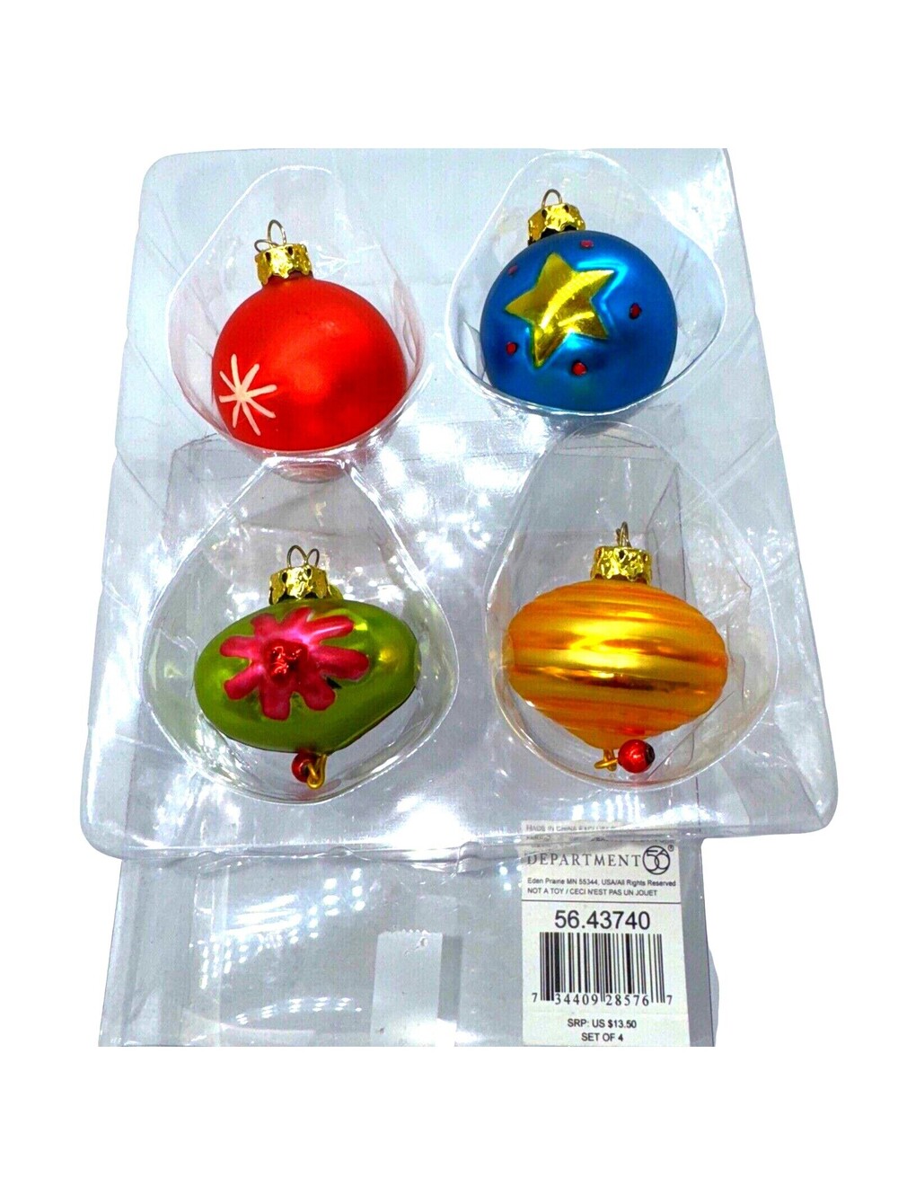 4 Department 56 Tiny Trimmings Glass Star Toy Top Ball Boxed Ornaments Dept 1.5"